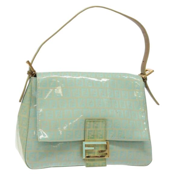 FENDI Zucchino Canvas Mamma Baguette Shoulder Bag Green Gold - Picture 1 of 13
